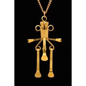 Mustad Vintage Pendant Necklace Chunky Gold Tone Abstract Heavy Signed Bin7B